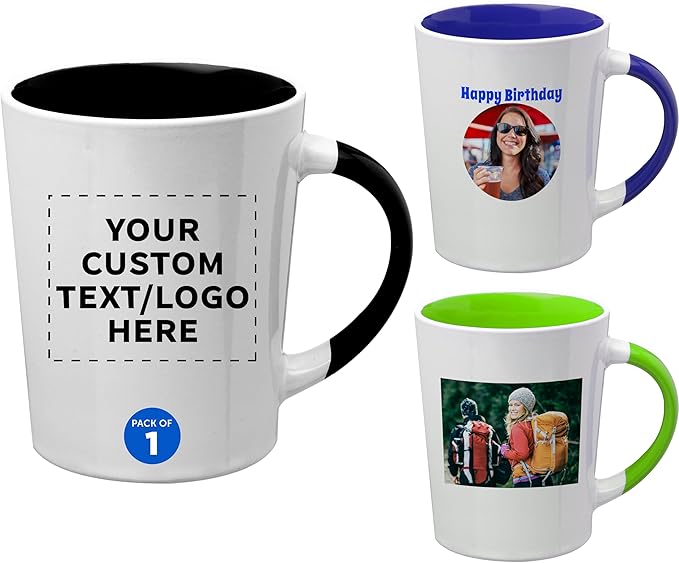 Custom Ceramic Latte Coffee Mugs by Albany 13 oz. Set of 1, Personalized Bulk Pack - Perfect for Coffee, Tea, Espresso, Hot Cocoa, Other Beverages - Black