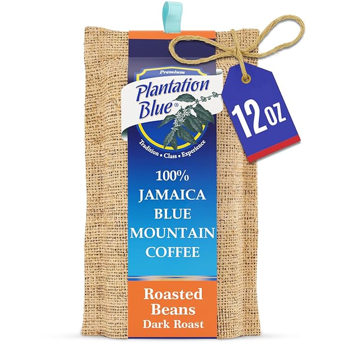 Plantation Blue 100% Blue Mountain Coffee, Dark Roast, Whole Bean, Premium Jamaican Coffee, 12oz