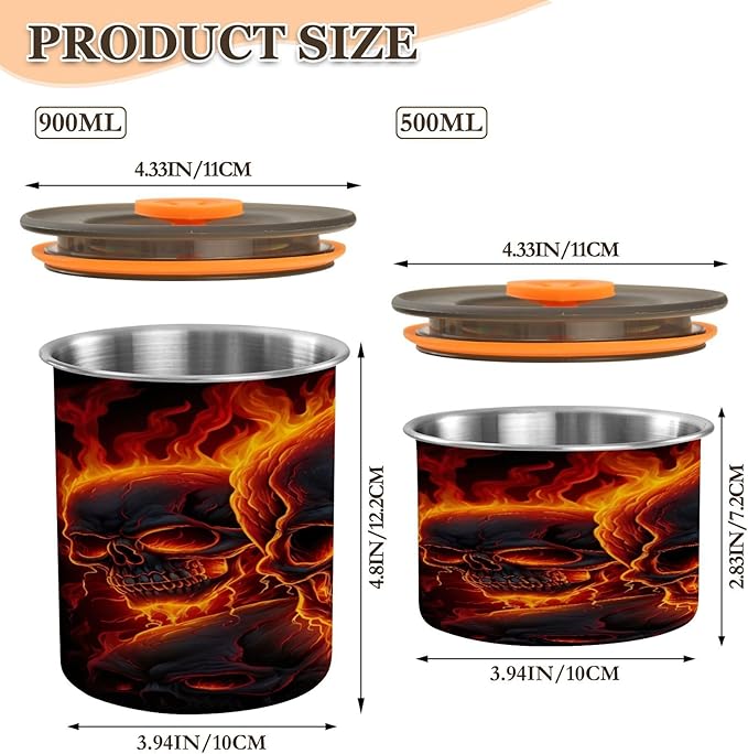 Fire Skulls Coffee Canister Stainless Steel Airtight Vacuum Coffee Storage Container,Date Tracker for Beans,Tea,Sugar,Flour,Cereal,30oz