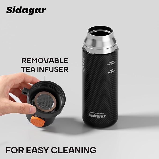 18 oz Insulated Water Bottle, Stainless Steel Travel Mug with Lid, Double Wall Vacuum Sports Water Bottle, BPA Free, Leak-Proof, Fits in Car Cup Holder, Great for Men Kid School, Black