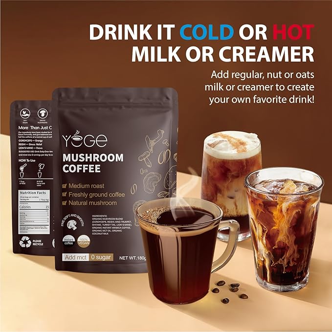 Mushroom Coffee, Instant Mushroom Coffee with Cordyceps, Reishi, King Trumpet, Shitake, Turkey Tail, Lions Mane for Energy, Focus, Positive Mood & Immune Support (30 Servings)