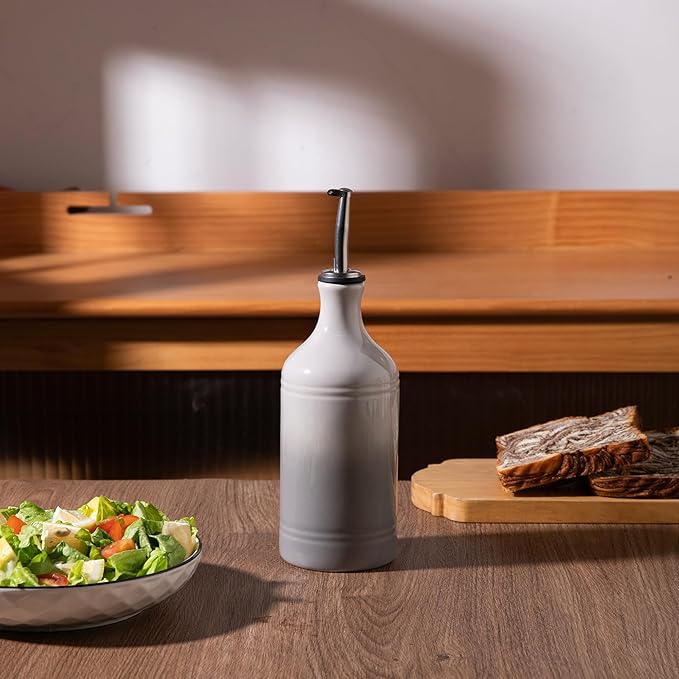 Sweejar Ceramic Olive Oil Dispenser Bottle, Opaque Oil Cruet Protects to Reduce Oxidation, Suitable for Storage Vinegar, Coffee Syrups & Other Liquids, Pack of 1, 15.5 Fl Oz(Gradient Fog Gray)