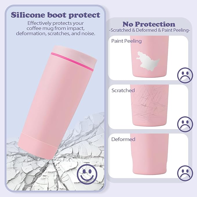2pcs Silicone Boot for Owala SmoothSip Slider Coffee Tumbler 20oz 12oz, Anti-Slip Sleeve for Travel Coffee Mug, Protective Accessories for Owala BPA Free (Blush Pink)