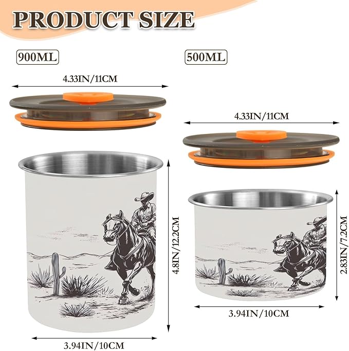 Western Cowboy Coffee Canister Stainless Steel Airtight Vacuum Coffee Storage Container,Date Tracker for Beans,Tea,Sugar,Flour,Cereal,30oz