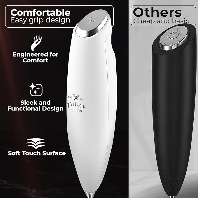 Zulay Kitchen Patented Tornado Triple Whisk Milk Frother with 4 Duracell Batteries – Handheld Foam Maker for Coffee, Lattes, Matcha & Hot Chocolate – Rich, Creamy Froth in Seconds