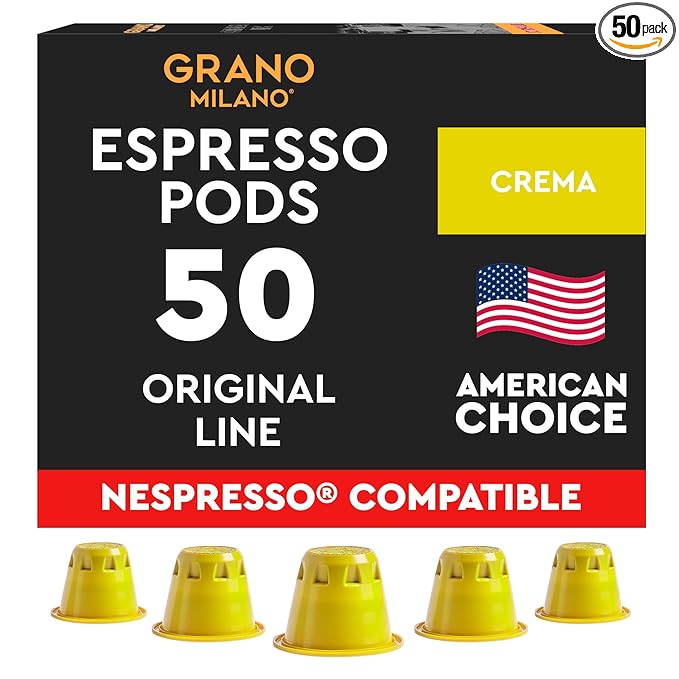 Grano Milano Crema - 50 Espresso Pods Compatible with Nespresso Original line, 100% Arabica Medium Roast - Intensity 8/12, Espresso Coffee Capsules Made in Italy
