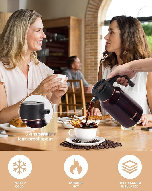 51 Oz Carafe for Hot Liquids 36 Hours Hot (Fullness of Carafe), 2 PCS Stainless Steel Insulated Vacuum Thermal Coffee Carafes For Keeping Hot, 1.5 Liter Coffee Dispenser（Angola Red)
