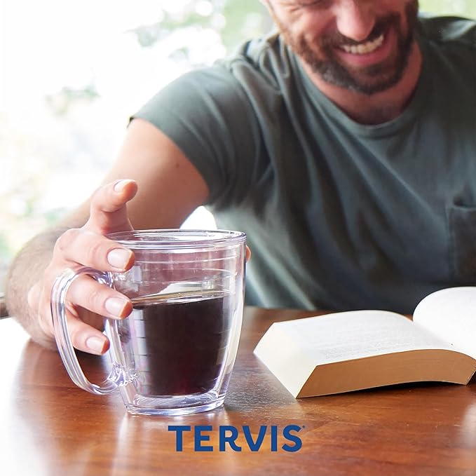 Tervis Clear & Colorful Tabletop Made in USA Double Walled Insulated Tumbler Travel Cup Keeps Drinks Cold & Hot, 16oz Mug, Red