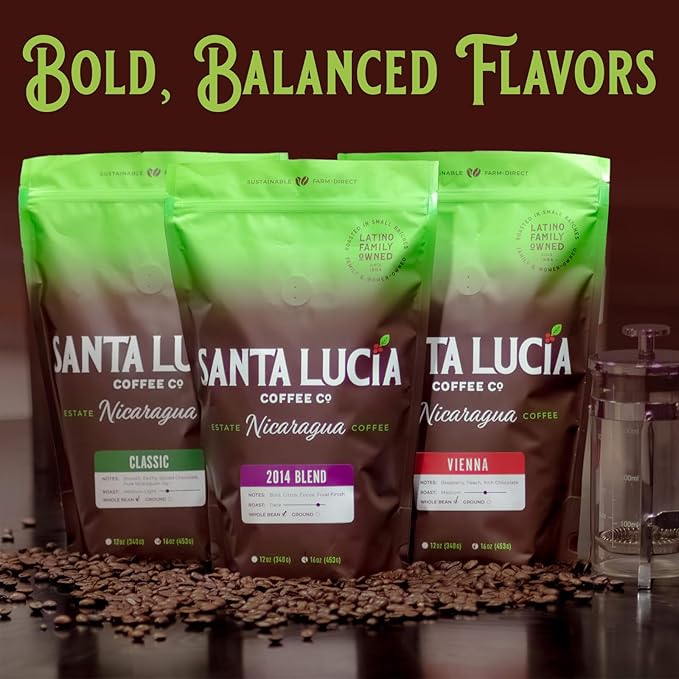 Santa Lucia Coffee - 2014 Nicaraguan Roast Coffee - Rich in Minerals - Low Acididity - Natural Sweetness - Strong & Bold Flavor - Subtle Undertones & Smoothness - Ground - 16oz. (Pack of 3)