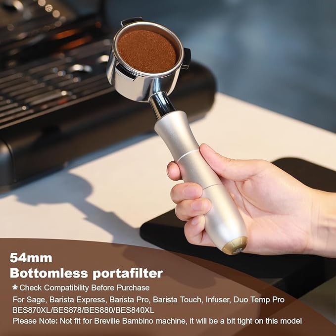MEION Aluminium Alloy 54mm Bottomless Portafilter Compatible with Breville Barista Express Machines, Sage, Barista Pro, BES870XL, BES880, Espresso Portafilter with 18g Filter Basket & Puck Screen