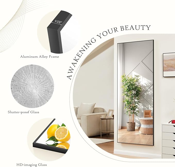 NEWBULIG Full Length Mirror, Upgraded Body Wall Mirrors with Shatter-Proof Glass, Floor Standing Mirror, Home Wall Decor