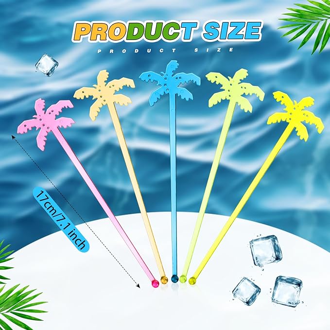 100 Pieces Swizzle Stick Cocktail Drinks Stirrers Disposable Plastic Stirring Sticks for Bar Juices Chocolate Milk Home Restaurant Party(Coconut Trees)