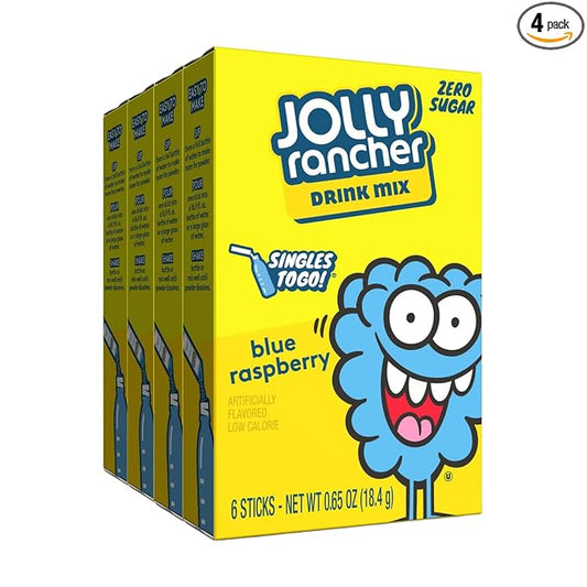 Jolly Rancher Blue Raspberry Singles To Go Drink Mix, 0.65 OZ, 6 CT (Pack of 4)