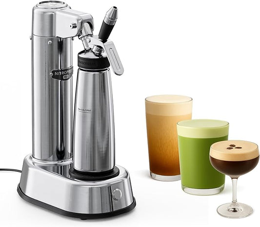 NitroPress Pro Electric Nitro Cold Brew Coffee & Cocktail Maker Machine, Air-Powered Nitro Coffee Maker & Nitrogen Infuser, Coffee Matcha Cocktails & Drinks Stainless Steel Home Bar Beverage System