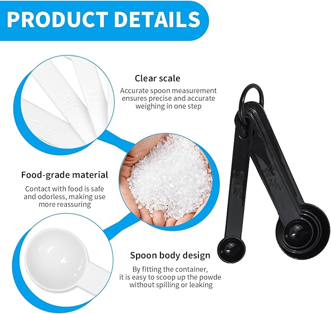 10 PCS Tablespoon Measuring Spoons Scoops Set With Scale (1.25g/2.5g/5g/7.5g/15g) for Coffee Protein Milk Powder Kitchen Tools for Accurate Measurements Spoons for Creatine Formula (Black White)