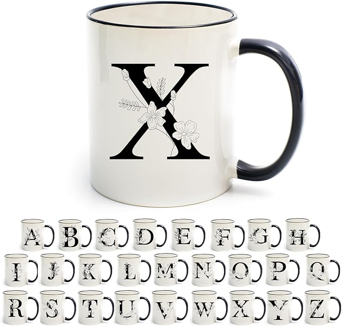 Monogram Ceramic Coffee Mugs, 11 oz Initial Drinking Cup with Gift Box, Unique Birthday Valentines Day Gifts for Women Wife Mothers Day Grandma Mom Aunt, X