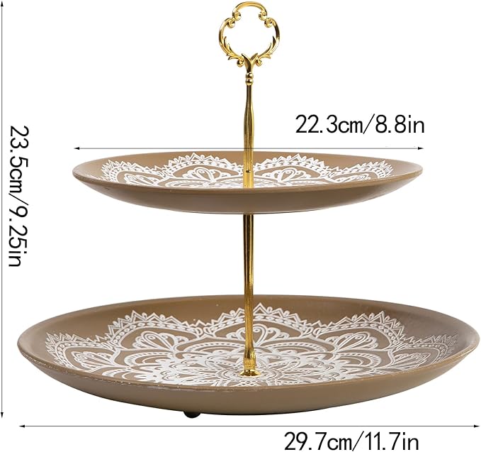 Rustic Round Wood Decorative Coffee Table Two Tiered Tray Stand Farmhouse Decor Wood Texture Boho Ottoman Serving Tray for Kitchen Counter Home (Grey)