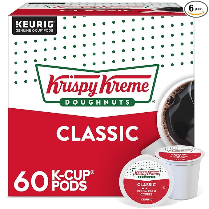 Krispy Kreme Classic Keurig Single-Serve K-Cup Pods, Medium Roast Coffee, 60 Count (6 Packs of 10)