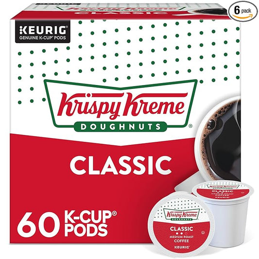 Krispy Kreme Classic Keurig Single-Serve K-Cup Pods, Medium Roast Coffee, 60 Count (6 Packs of 10)