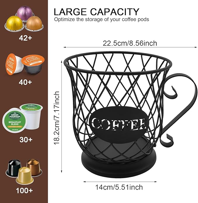 Coffee Pod Storage Basket - 35 K Cup Organizer, Black