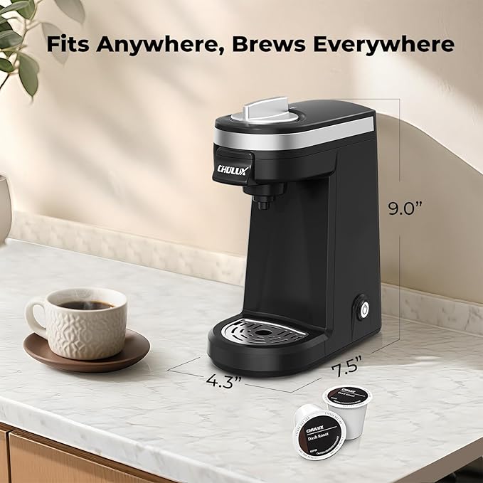 CHULUX Single Serve Coffee Maker for K Capsule, Mini Single One Cup Coffee Machine, Perfect for Small Space, Black