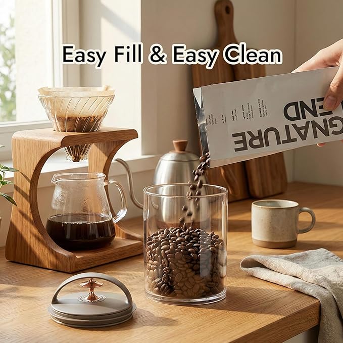 carrotez Vacuum Sealed Coffee Bean Container – 0.9 L (30.4 oz) Airtight Food Storage Canister with Easy-Release Lever, Stackable Space Saver for Kitchen Countertop