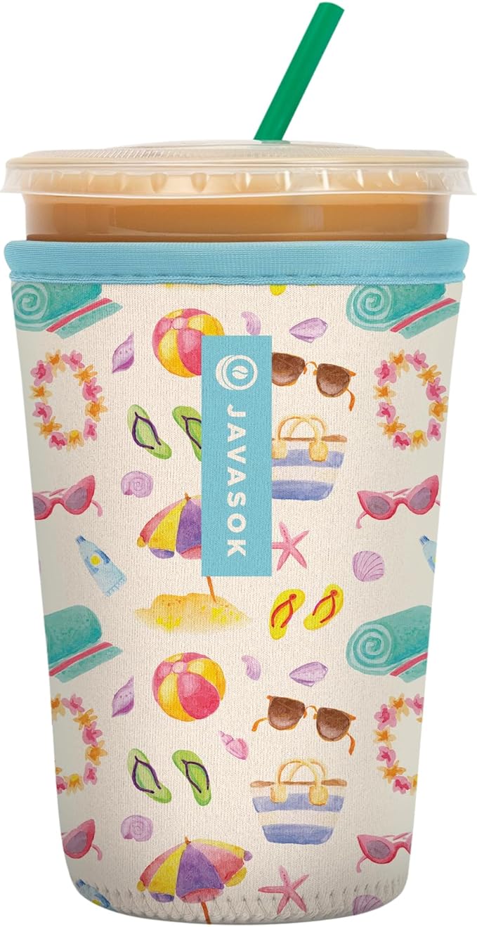 Sok It JavaSok Iced Coffee & Cold Soda Insulated Neoprene Cup Sleeve (Beach Life, Medium: 22-28oz)
