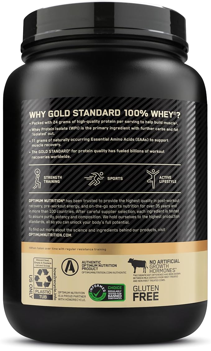 Optimum Nutrition Gold Standard 100% Whey Protein Powder, Naturally Flavored Chocolate, 27 Servings (Packaging May Vary)