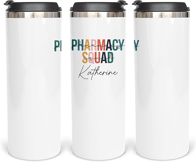 Pharmacy Skinny 14oz Personalized Coffee Mug, Sublimated Tumbler for PharmD With Lid, Stainless Steel Birthday Mug With Lid for Future Pharmacist, Gift for Office, Vacuum Insulated Gift for Retirement