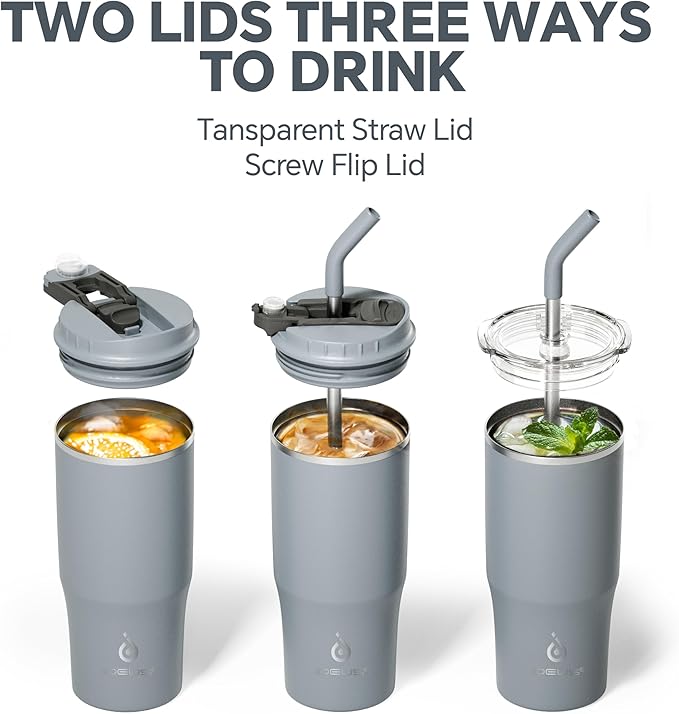 Ideus Insulated Tumbler with Lid and Straw 24 oz, Stainless Steel Double-Wall Vacuum Leak-Proof Travel Coffee Mug, Cup Holder Friendly, Ultimate Gray