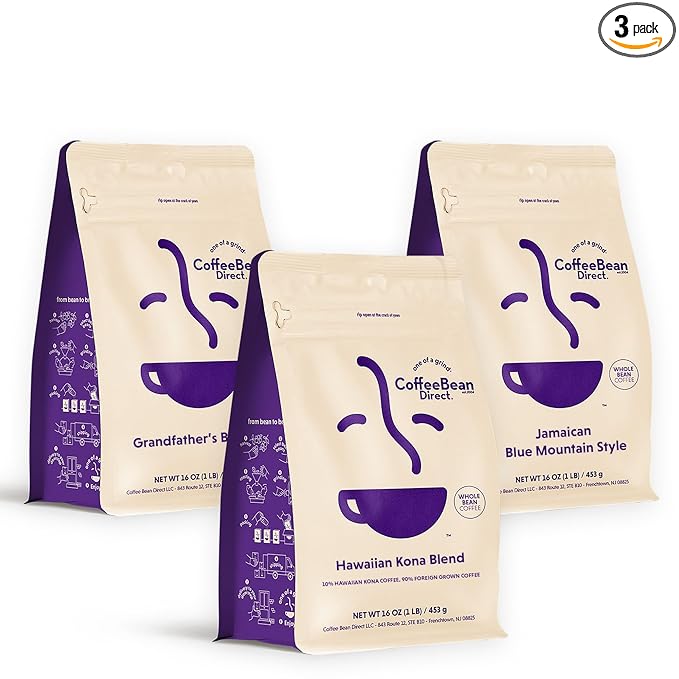 Coffee Bean Direct Premium Coffee Variety Bundle, Whole Bean, 1 Pound Bags (Pack of 3)