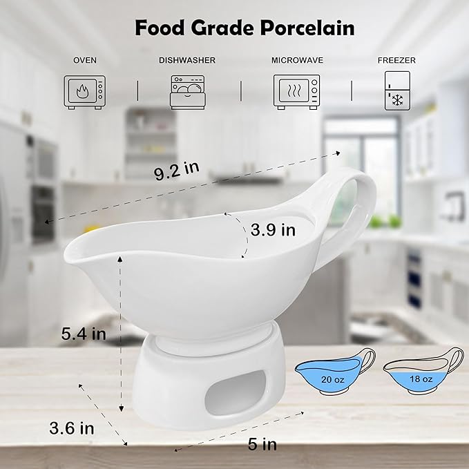 Large White Gravy Boat, 20oz hot sauce, salad dressing, milk, microwave and refrigerator safety