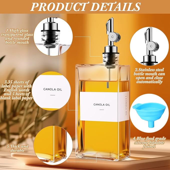 4 Pcs Olive Oil Dispenser for Kitchen, Glass Olive Bottles Oil Seasoning Bottle Set Coffee Syrup Soy Sauce Dispenser(Silver,500 ml)