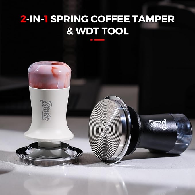 Bincoo 58mm 2-in-1 Coffee Tamper & WDT Tool,Espresso Tamper with Distributor Stirrer Function,Magnetic Espresso Tamper with 12 Needles,Stainless Steel Base Tamper Espresso Tool (Pink)
