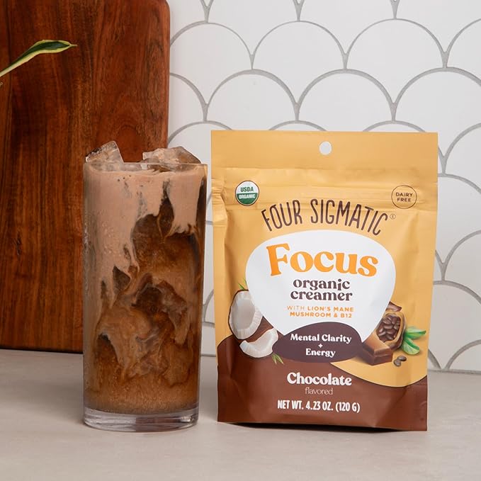 Four Sigmatic Focus Chocolate Coffee Creamer | Organic Non Dairy Coffee Creamer with Lion’s Mane and Vitamin B12 | Chocolate, 4.23 oz (Pack of 2)