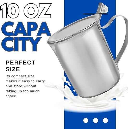 Thunder Up Creamer with Lid 10 Oz (2 pcs), Coffee Creamer Container, Small Stainless Steel Milk Pitcher, Coffee Cream Dispenser, Creamer Pitcher with Lid, Silver