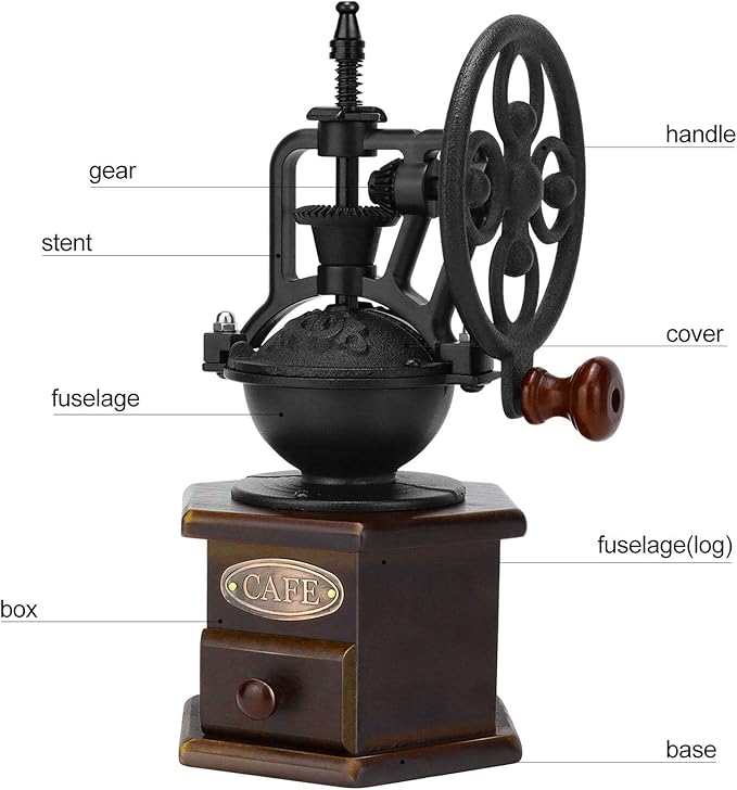 IMAVO Manual Coffee Grinder, Wooden Coffee Bean Grinder with Cast Iron Hand Crank, Antique Design, Perfect for Home,Rustic,Coffee Shop Decoration,Gift
