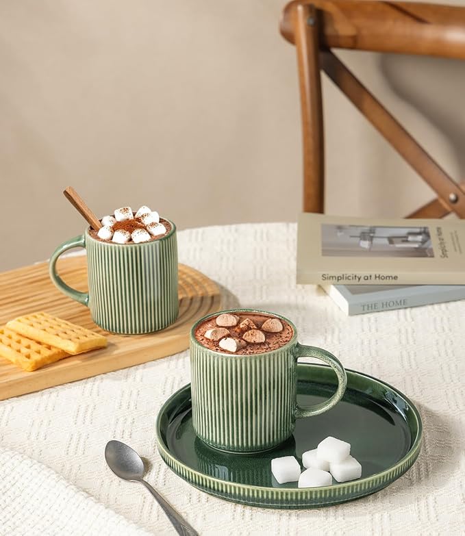 GBhome Coffee Mugs Set for 6, 12oz Coffee Cups with Handle for Man,Woman,Dad,Mom, Stoneware Mugs Sets for Coffee, Latte,Tea, Hot Cocoa, Milk, Dishwasher&Microwave Safe, Dark Green