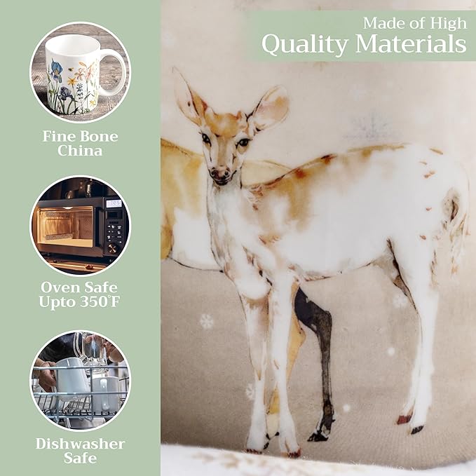Maison d' Hermine Coffee Mug with Handles Fine Bone China Mugs Pack of One Tea Cups for Hot Beverages Cappuccino Latte Home Restaurant Office Perfect for Gift (Deer In The Woods - Oh Deer, 15 Ounce)