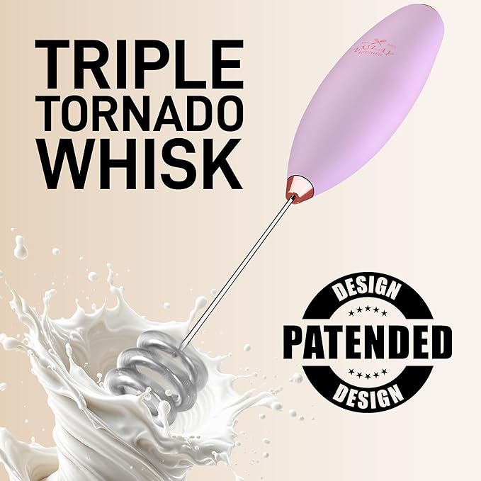 Zulay Kitchen Patented Tornado Triple Whisk Milk Frother with 4 Duracell Batteries – Handheld Foam Maker for Coffee, Lattes, Matcha & Hot Chocolate – Rich, Creamy Froth in Seconds