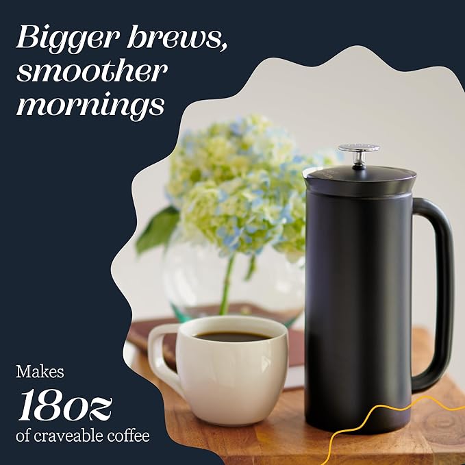 ESPRO P7 French Press Stainless Steel 304 – Patented Double Walled Micro-Filter Insulated French Press Coffee Maker, Grit-Free Brew - Heat Resistant BPA Free - Matte Black (18oz)
