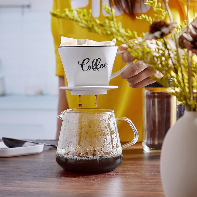 Pour Over Coffee Maker, Ceramic Coffee Dripper, Easy Manual Slow Brewing Accessories for Home, Cafe, Coffee Bar Accessories and Kitchen Decor, Filter Size 2, White