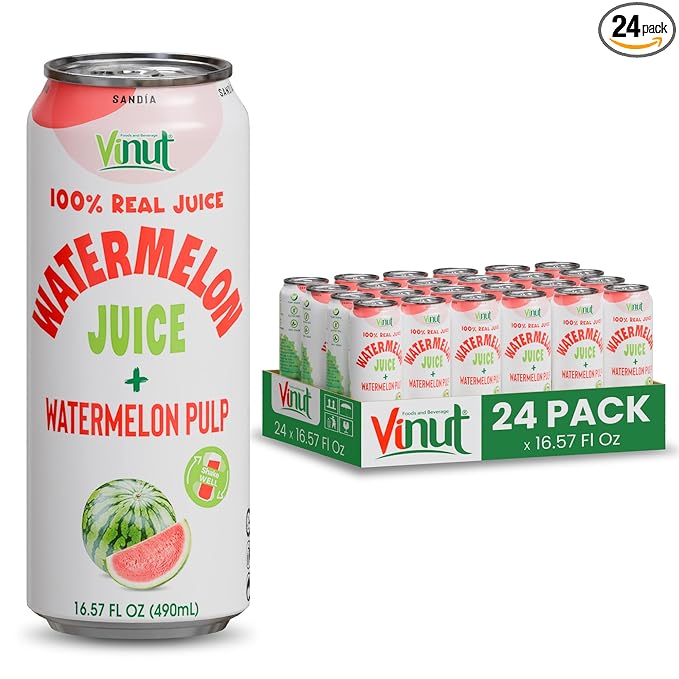 Vinut Natural Watermelon Juice Drink with Pulp, (16.57 fl oz, Pack of 24) Real Watermelon Juice, No Sugar Added, Gluten Free, GMO-Free