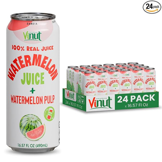 Vinut Natural Watermelon Juice Drink with Pulp, (16.57 fl oz, Pack of 24) Real Watermelon Juice, No Sugar Added, Gluten Free, GMO-Free