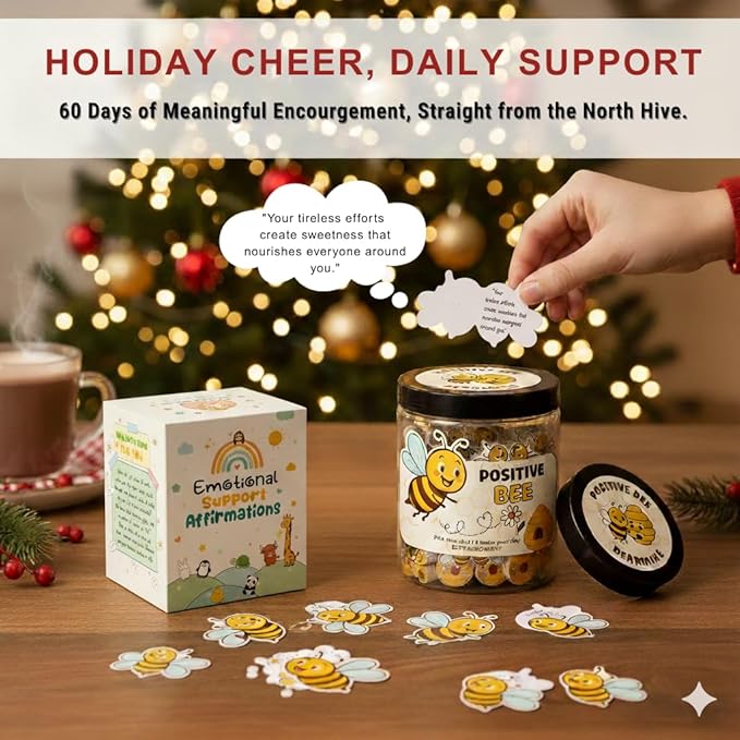 Positive Bee Jar with 60 Affirmation Cards, Emotional Support Bee, Bee Themed Gift, Bee Gifts for Women, Bee Gifts for Bee Lovers, Bumble Bee Gift