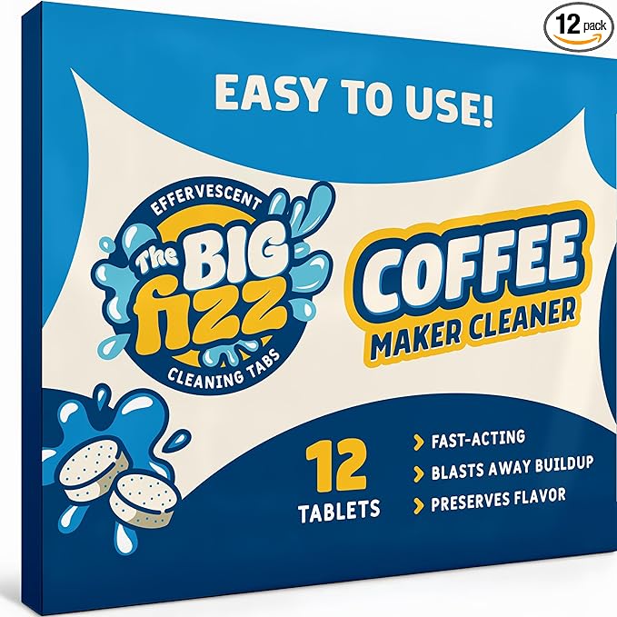 THE BIG FIZZ Coffee Maker Descaler - Easy to Use Coffee Machine Tablets Compatible with All Major Brands - Fast Acting Descaling Tablets Preserves Brew Flavor & Machine Longevity (12 Count)