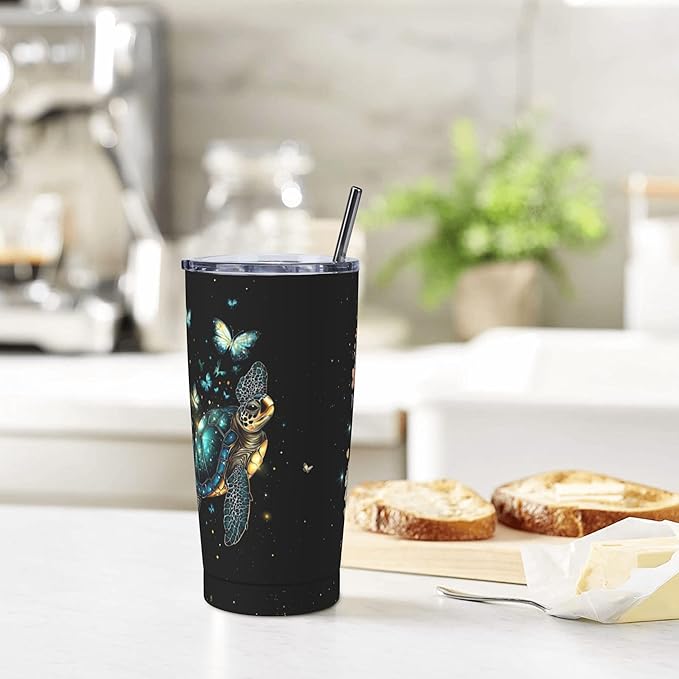 Sea Turtle Tumbler with Lid and Straw 20oz Coffee Tumblers Leakproof Stainless Steel Travel Mug Vacuum Insulated Cup for Iced and Hot