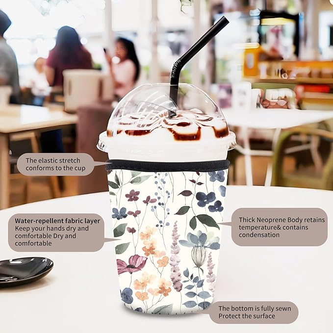 3 Pack Reusable Neoprene Insulator Sleeve for Iced Coffee Cups, Funny Coffee Cup Sleeves for 16-32oz Coffee cups, Cute Drink Sleeve for Cold Hot Beverages Boho Floral