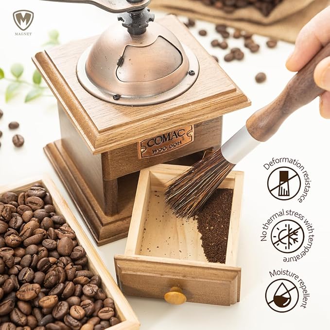 MAGNET Professional Coffee Grinder Cleaning Brush Coffee Brush Handling Accessory Tool Walnut Brush Handle Synthetic Bristle with magnetic snap for Camping Home Kitchen Barista