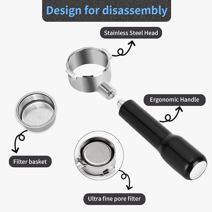 51mm Bottomless Portafilter & Puck Screen, Compatible for CASABREWS Espresso Machine CM5418, 3700 Series, Mr. Coffee Espresso and Cappuccino Machine, Includes 304 Stainless Steel Filter Basket, 3Ear